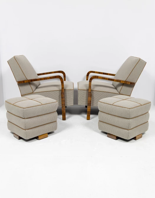 Dwa fotele i dwa pufy Art Deco / Modernizm