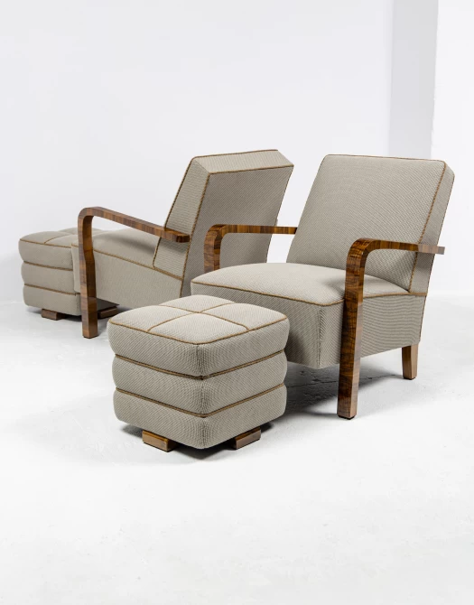 Dwa fotele i dwa pufy Art Deco / Modernizm